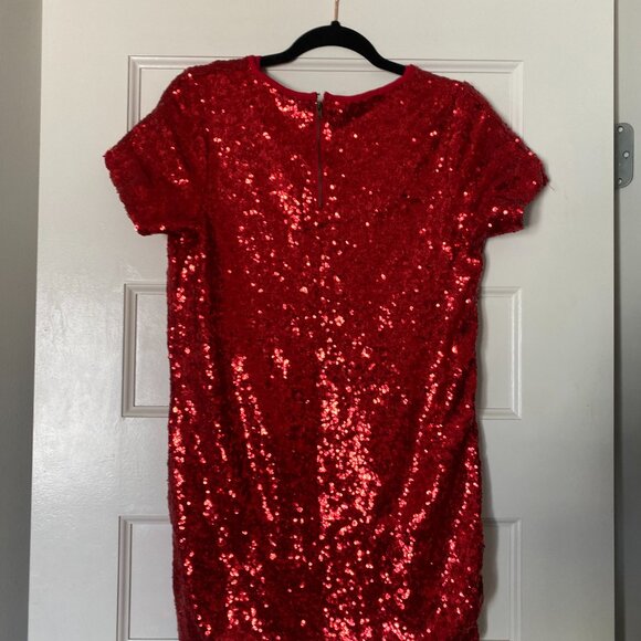 Red Sequin Embellished High-Low Dress - Picture 5 of 7